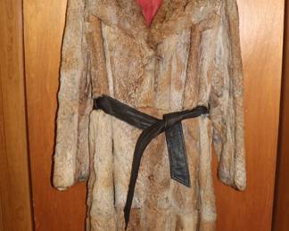 Another view of real fur coat with leather belt, size 18, made in Korea