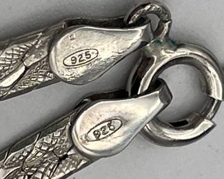 Closeup of clasp on sterling silver serpentine necklace