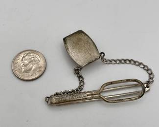 Another view of SWANK brand sterling silver tie clip with helmeted warrior cameo suspended on chain