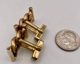 Another view of pair of cufflinks by ANSON, gold tone metal, bracketed chain links design