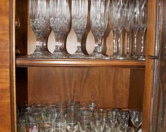 Large selection of wine glasses, champagne flutes, shot glasses