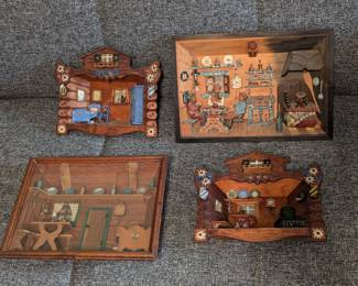 Vintage German folk art hand made shadow boxes / dioramas