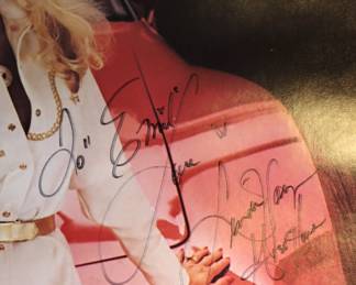 Closeup of vintage signed Hurst Products poster featuring Linda Vaughan