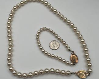 Jostens Faux Pearl necklace and bracelet with sterling silver clasps
