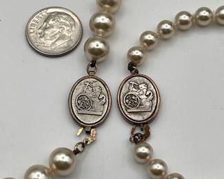 Another closeup of Jostens Faux Pearl necklace and bracelet with sterling silver clasps