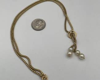 Another view of 14kt gold lariat style necklace