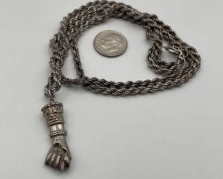 Another view of sterling silver necklace with Mano Figa charm