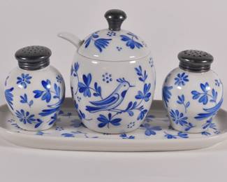 Vintage Rosenthal porcelain hand painted 4-piece salt, pepper, and sugar set