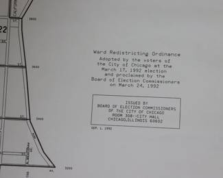 Closeup of poster of 1992 Chicago's 33rd Ward election precincts