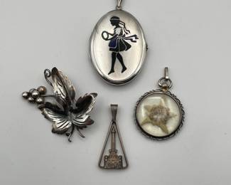 Silver pendants and brooch - some high sterling