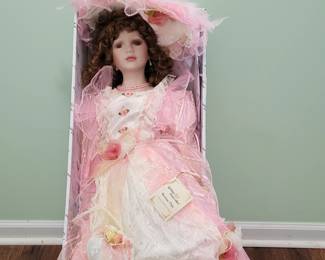 36" Porcelain Golden Keepsakes Heirloom Doll w hat/purse. 