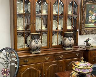Cherry Mid century display cabinet with light, bubble glass and storage