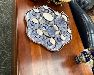 English blue and white tea service