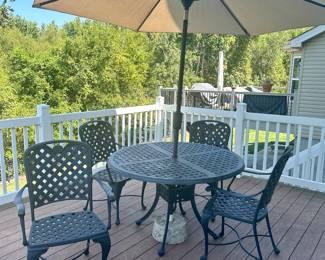 Forshaw Table, 4 Forshaw chairs & Umbrella