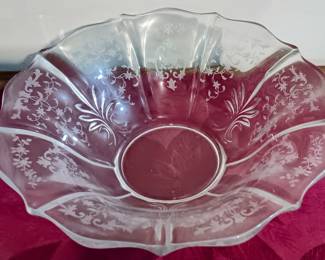 Vintage Fostoria Meadow Rose Flared Baroque Shaped Bowl, 11.5" - Large selection of vintage glassware, including serving dishes