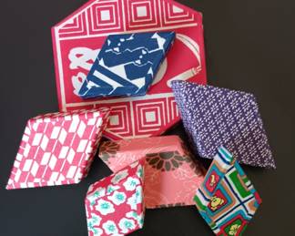 Japanese Origami Washi "Nesting" Boxes, Set of 7 - This set of 7 nesting boxes is functional OR a great conversation piece! The small (3) and medium (3) fit snugly inside the large traditional box - Part of a small collection of Japanese items