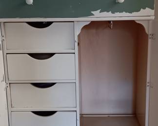 Wardrobe Hutch - four small drawers, one large drawer, small rack pulls out to hang additional clothes - needs refinishing - quaint piece for your winter cottage