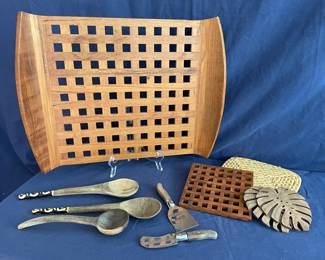 Dansk tray, Sabatiere appetizer knives, etc 