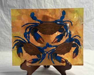 Crab Nautical Art, Glass, Hanging