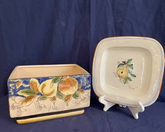 Italian ceramic planter & plate 