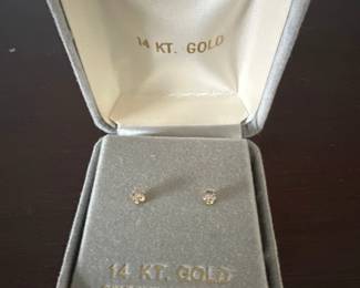 Pair Of 14 Kt. Gold Diamond Earrings