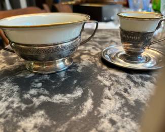 2 Sets of 6 each of Sterling Silver Bouillon Cups  and Demitasse Cups Holders & Saucers