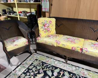 Antique 1930's Lloyd Loom Style Sofa & Rocker