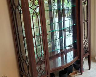 Bell & Flower inlaid mahogany china cabinet, circa: first quarter 20th c.