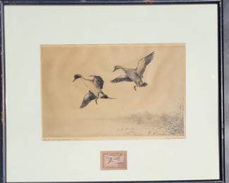 Richard Clark duck etching with Duck stamp