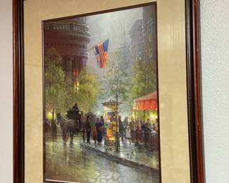 This is a limited edition print titled "A Breakfast Out" by G. Harvey, numbered 144/1950. It is signed by the artist and comes with a certificate of authenticity from Somerset House Publishing.