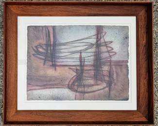 22 x 30 watercolor and mixed media on paper. Signed "Peake". Sits in a custom made solid walnut frame 