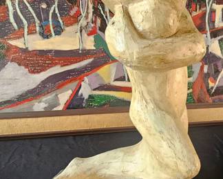 Joan Strauss Carl abstracted nude sculpture on granite base.