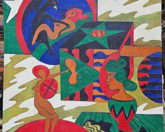 William Brun 32 x 30 symbolist oil on canvas. Dated 1963.