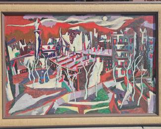 Esther Rolick large mid century oil on board.