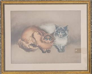 Pervez Captain pencil signed lithograph of cats. 