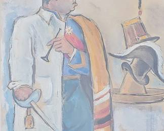 1934 Mexican gouache. Portrait of Castillo Najera. Illegible signature.