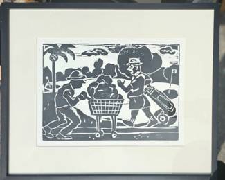 Wood block print by John Martin. Martin was an art professor at Long Beach State University. There is a nice collection of thes prints.