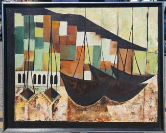 20 x 24 mid century oil on canvas. Signed Mitchell.