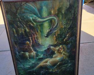 Large fantasy painting.  Oil on canvas.