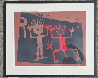 John Forman serigraph on paper. There is a collection of these prints from a traveling museum show of art based on ancient cave paintings.