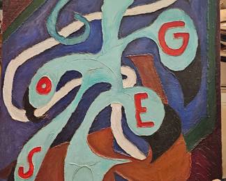 Bolivian artist Serge Davilos large oil on canvas. Dated 1965 on back.