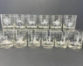 17 RareGarrickEtchedHighballGlass12DaysofChristmasCompleteSet
