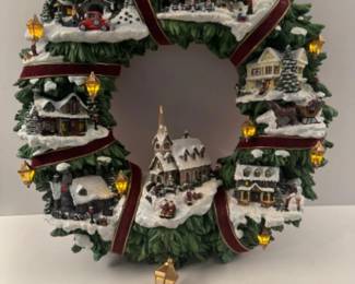 9 ThomasKinkadeChristmasVillageHolidayDoorWreathLighted
