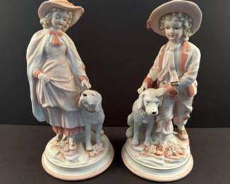 70 VintageAndreaBisqueFiguresofYoungGirlBoywithDogs
