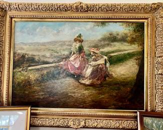 ANTIQUE LOVELY LADIES OIL PAINTING.