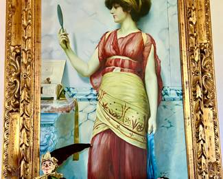 LOVELY VENETIAN OR GRECIAN WOMAN OIL PAINTING. THE FRAME IS AMAZING.