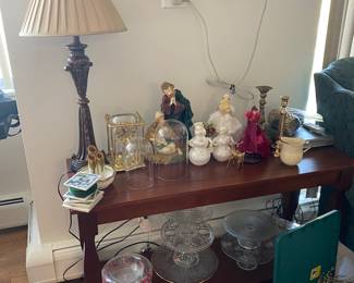 Sofa Table, Lamp & Figurines