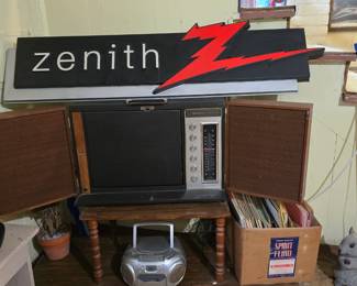 Zenith Sign and Stereo System, It Works, Radios, Records