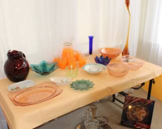 Art Glass Dishes, Depression Glass, Ruby Red Pitcher, Vases