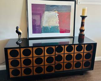 Vintage Modernist Credenza with Circular cut out wood. 6' 